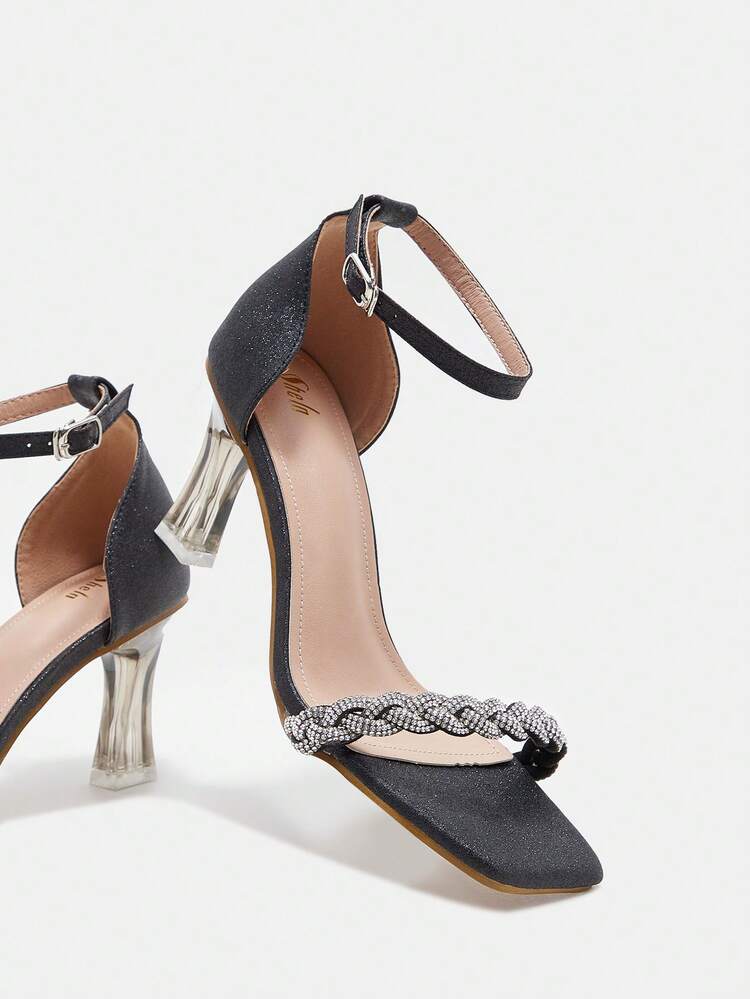 Rhinestone Decor Ankle Strap Women's Fashion High Heel Sandals