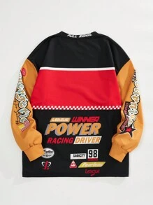 SHEIN Coolane Women's Plus Size Letter Print Colorblock Drop Shoulder Sweatshirt - Yellow - View 2