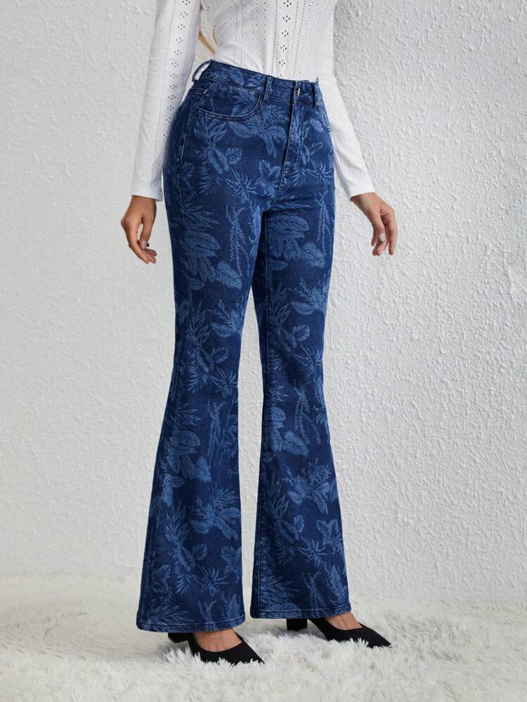 Stylish, Elegant, Vintage Printed, Elastic Women'S Jeans