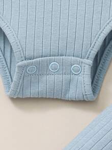 SHEIN 2 件裝女嬰休閒純色連身衣 - 藍色 - 查看 4