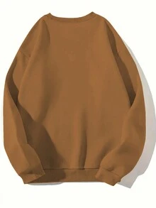 Casual Sun Print Crew Neck Sweatshirt, Autumn/Winter - Coffee Brown - View 2