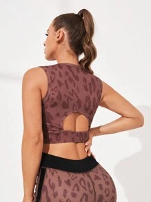 VARSITIE Sports Yoga Basic  Mesh Splicing With  TANKTOP - Brown - View 2