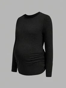 SHEIN 3 件/套 純色褶皺孕婦 T 卹 - 灰色 - 查看 3