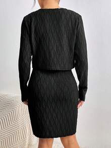 SHEIN Privé Women's Fashionable Sleeveless Dress And Cardigan 2pcs/set - Black - View 2