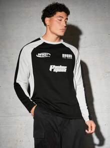 Manfinity RebelGame 針織拼接休閒圓領衫 - 黑色 - 查看 5