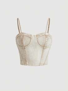 SHEIN Female Teenagers New Fashion Y2k Tight Stretch Khaki Denim Halter Top