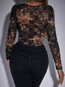 Glamine Charm Sweetheart Neckline Lace Bodysuit Fall Cloth For Women - Black - View 2