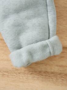 SHEIN 女小童素色彈性腰帶保暖衛褲 - 灰色 - 查看 4