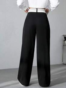 Flirla Women's Color Block Wide Leg Pants Wide Pantspants>Wide Legwide Leg Pantswide Leg Pants Womanwide Leg Pants Girls Fall Cloth For Women