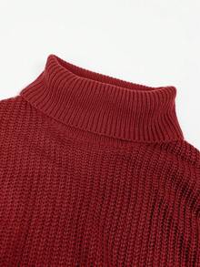 Đầm dệt kim dài tay màu trơn cổ cao vai rớt dành cho nữ, kiểu dáng thường ngày. - Đỏ - Xem 7