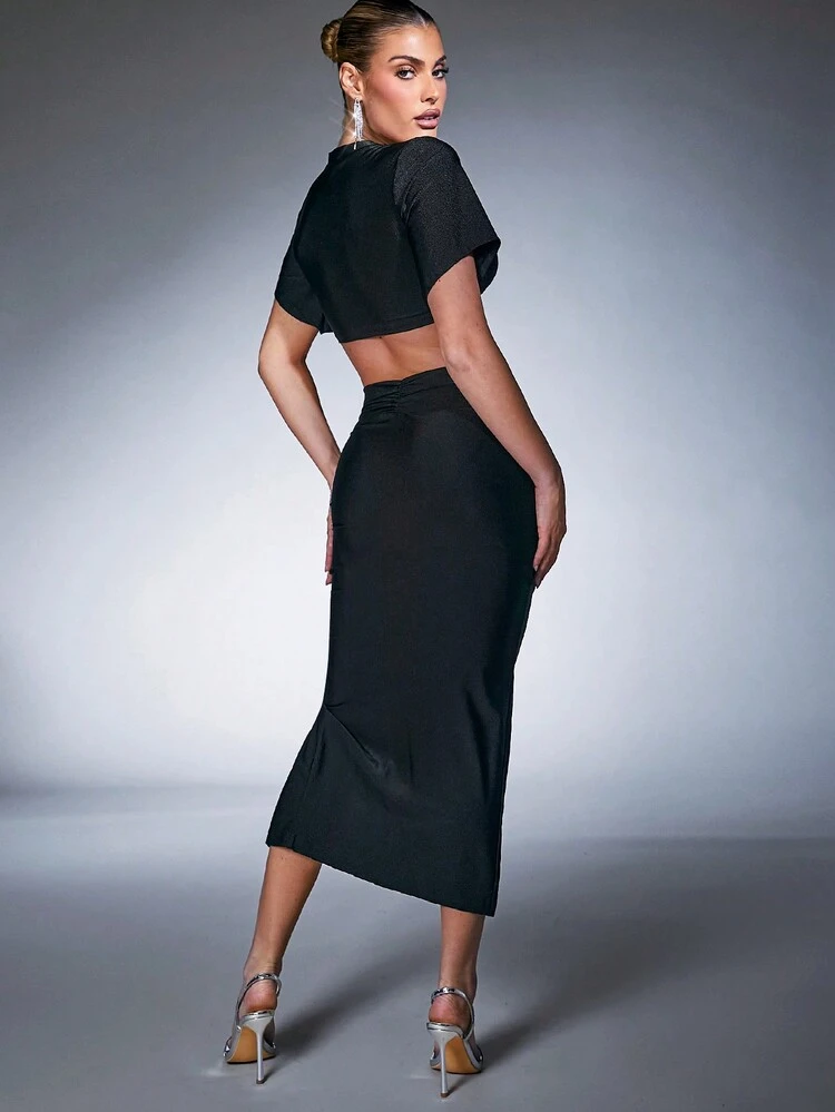 Women's Matching Two Pieces Sets Crop Top And Skirt