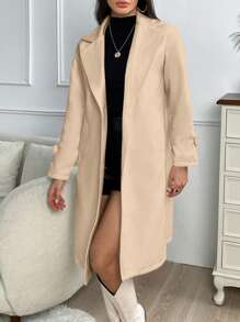 SHEIN Essnce Women's Solid Color Spring/Autumn Coat, Versatile Outwear - Khaki - View 4