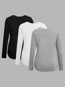 SHEIN 3 件/套 純色褶皺孕婦 T 卹 - 灰色 - 查看 2