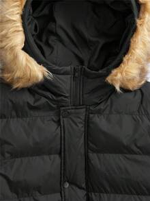 Manfinity VCAY Oversized Men Fuzzy Trim Hooded Padded Coat - Black - View 4