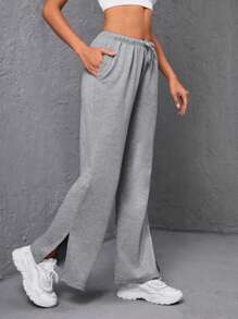 SHEIN Daily&Casual Lỏng lẻo phù hợp Tách quần ống rộng Quần thể thao Đối với Mùa thu Và Mùa Đông - Màu Xám nhạt - Xem 1