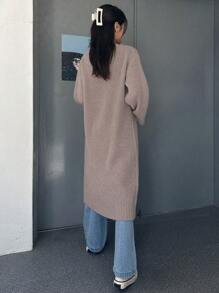 Dazy Star High-Slit Vòng cổ Dài Áo len - Màu Khaki - Xem 5