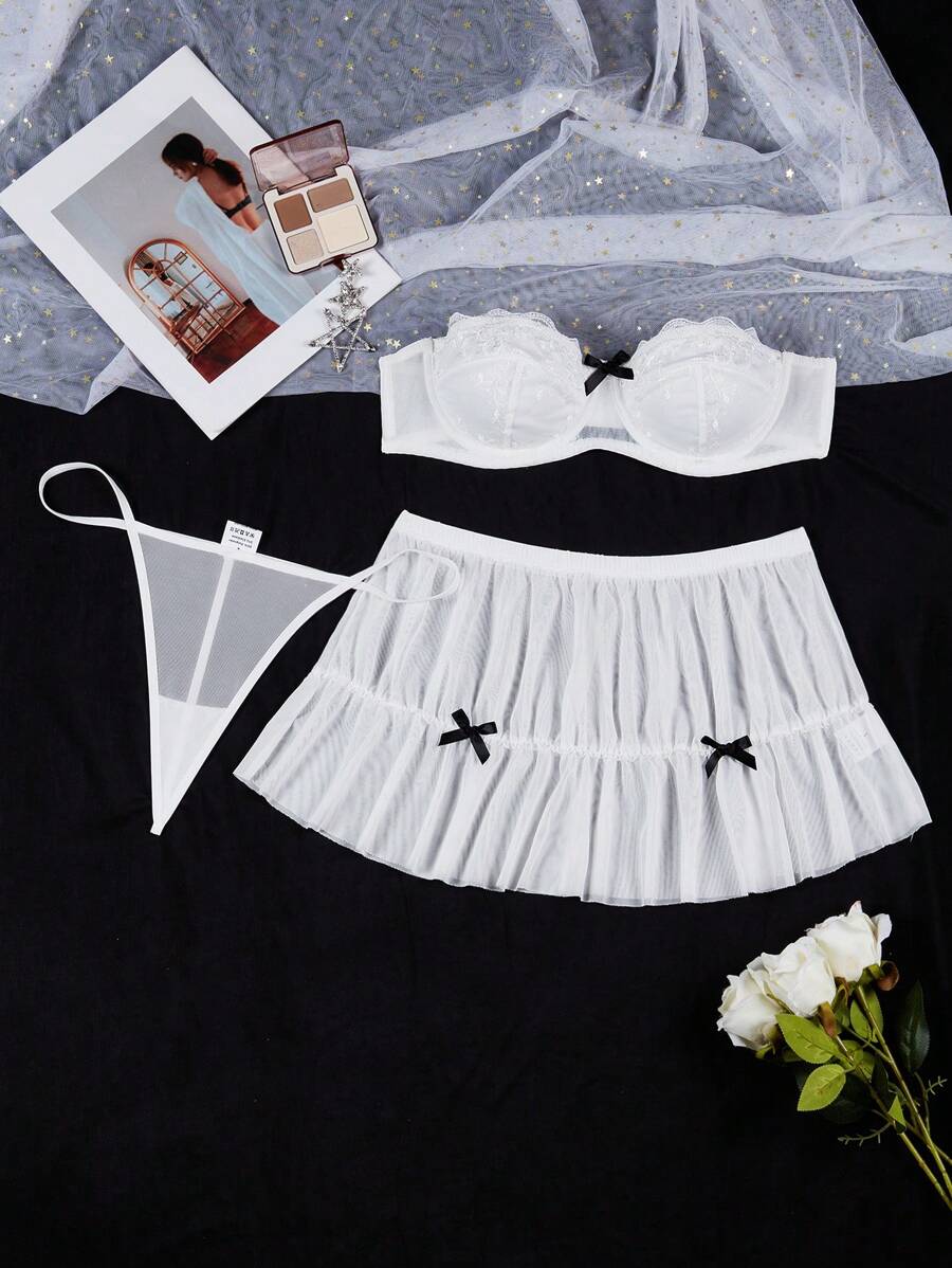 SHEIN Ropa Interior Sexy Con Encaje Para Mujeres - Blanco - Ver 1