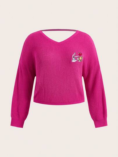 LOONEY TUNES X SHEIN Plus Cartoon Embroidery Drop Shoulder Sweater