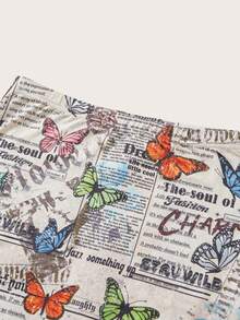 SHEIN EZwear 蝴蝶及標語圖案筆直裙 - 彩色 - 查看 5