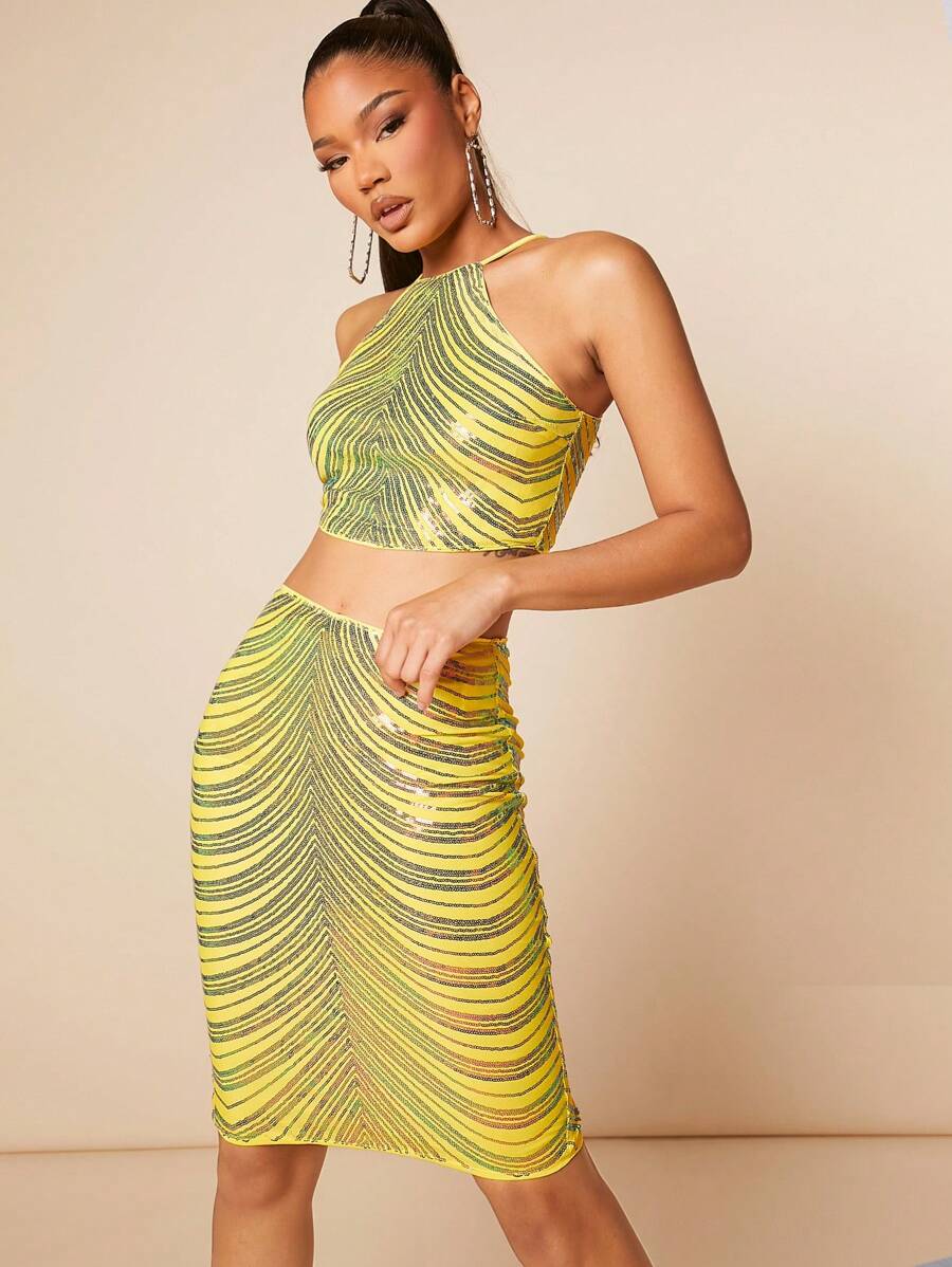 Hauture 亮片图案吊带上衣和裙子两件套 - 彩色 - 查看 1