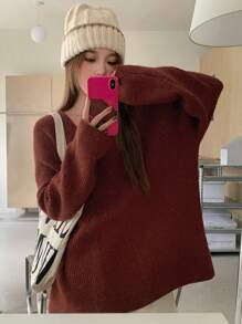 DAZY Của phụ nữ Thả vai Áo len - Đỏ - Xem 8