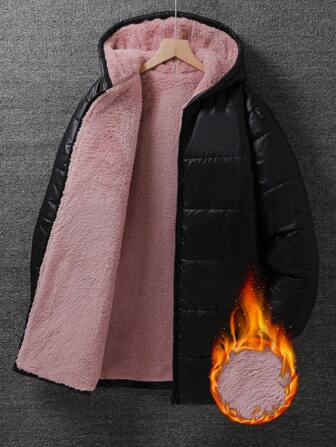 Abrigo De Hombre Negro Con Capucha Gruesa Y Larga De Lana Engrosada Para El Otoño E Invierno, Conjunto Para La Familia Con Prendas A Juego (las 3 Piezas Se Venden Por Separado)