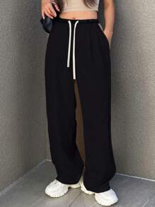 Dazy Star Women's Drawstring Waist Elastic Hem Color Block Pants