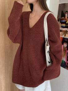 DAZY Của phụ nữ Thả vai Áo len - Đỏ - Xem 1