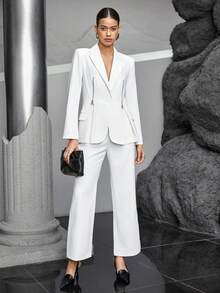 Maija 女式單排扣拉鍊裝飾西裝外套 - 白色 - 查看 6