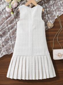 SHEIN Vestido sin mangas elegante con dobladillo plisado en estilo ligero y fragante para niña preadolescente