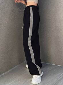 Dazy Star Women's Drawstring Waist Elastic Hem Color Block Pants