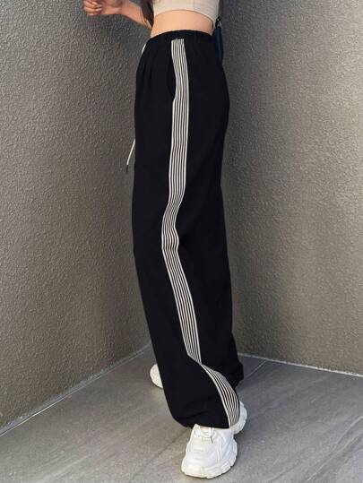 Dazy Star Women's Drawstring Waist Elastic Hem Color Block Pants