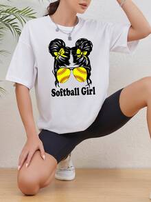 INAWLY Women's Letter & Figure Printed T-shirt