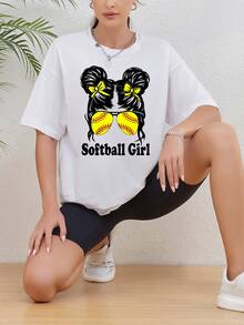 INAWLY Women's Letter & Figure Printed T-shirt