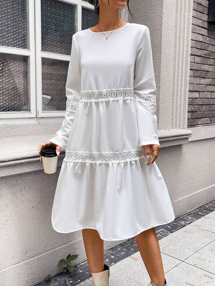 Embroidered Webbing Panel Midi Dress