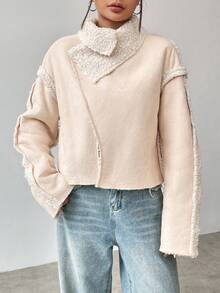 SHEIN Unity Lông dê con Lót Áo khoác Với Vá lại Thiết kế - Màu be - Xem 6