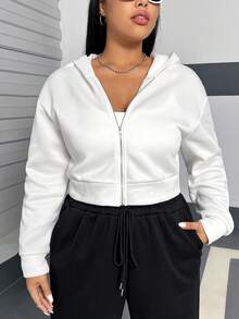 Flirla 標語印花帽t大尺碼短袖套頭衫 - 白色 - 查看 8