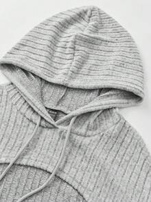 SHEIN Unity 女款高低羅紋連帽運動衫 - 淺灰色 - 查看 5