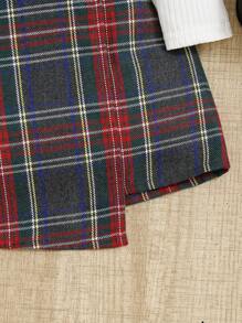 SHEIN Baby Girls' French Vintage Style Knitted Leg-Of-Mutton Sleeve Top & Checked Skirt Set With Elastic Waist And Hat - Multicolor - View 6