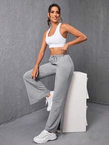 SHEIN Daily&Casual Lỏng lẻo phù hợp Tách quần ống rộng Quần thể thao Đối với Mùa thu Và Mùa Đông - Màu Xám nhạt - Xem 3