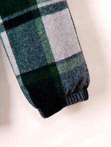 SHEIN Toddler Boys' Plaid Patchwork Scarf Hoodie And Long Pants Set - Dark Green - View 3