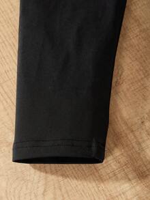 SHEIN Girls' (big) Hooded Long Sleeve Padded Coat And Suspender Jumpsuit Set - Black - View 3