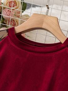 SHEIN Clasi Women's Plus Size Floral Embroidered Mesh Raglan Sleeve Dress - Red - View 4