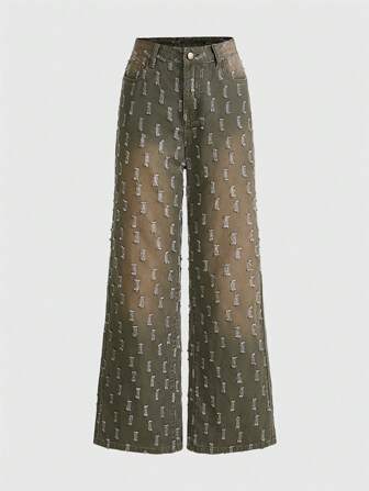 Grunge Punk Jean À Jambes Larges Et Délavées Avec Pierre Vintage Pour Femme