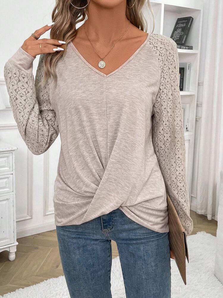 V-Neck Twist Detail T-Shirt Winter Casual