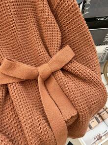 Flirla Của phụ nữ Kích thước lớn Màu thuần Áo len dệt kim Đầm Với thắt lưng - Cà phê nâu - Xem 4