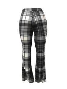 Plus Size High Waist Plaid Casual Wear Wide Leg Pants, All Season
