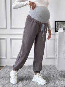 SHEIN 孕婦抽繩腰抓絨褲 - 灰色 - 查看 5