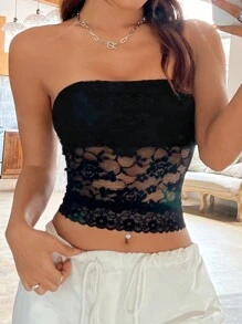 SHEIN EZwear Ladies Lace Tops - Black - View 5