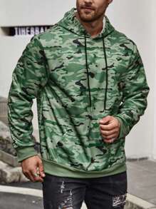 Manfinity Homme Men Plus Casual Loose Fit Camouflage Hooded Sweatshirt In Green - Army Green - View 4